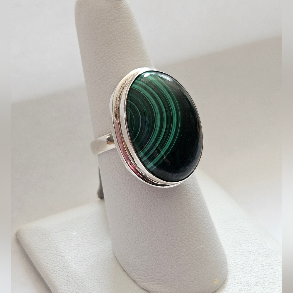 Malachite Oval Sterling Silver Ring